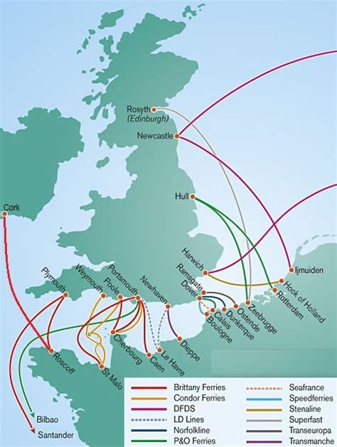 cross channel ferry routes map